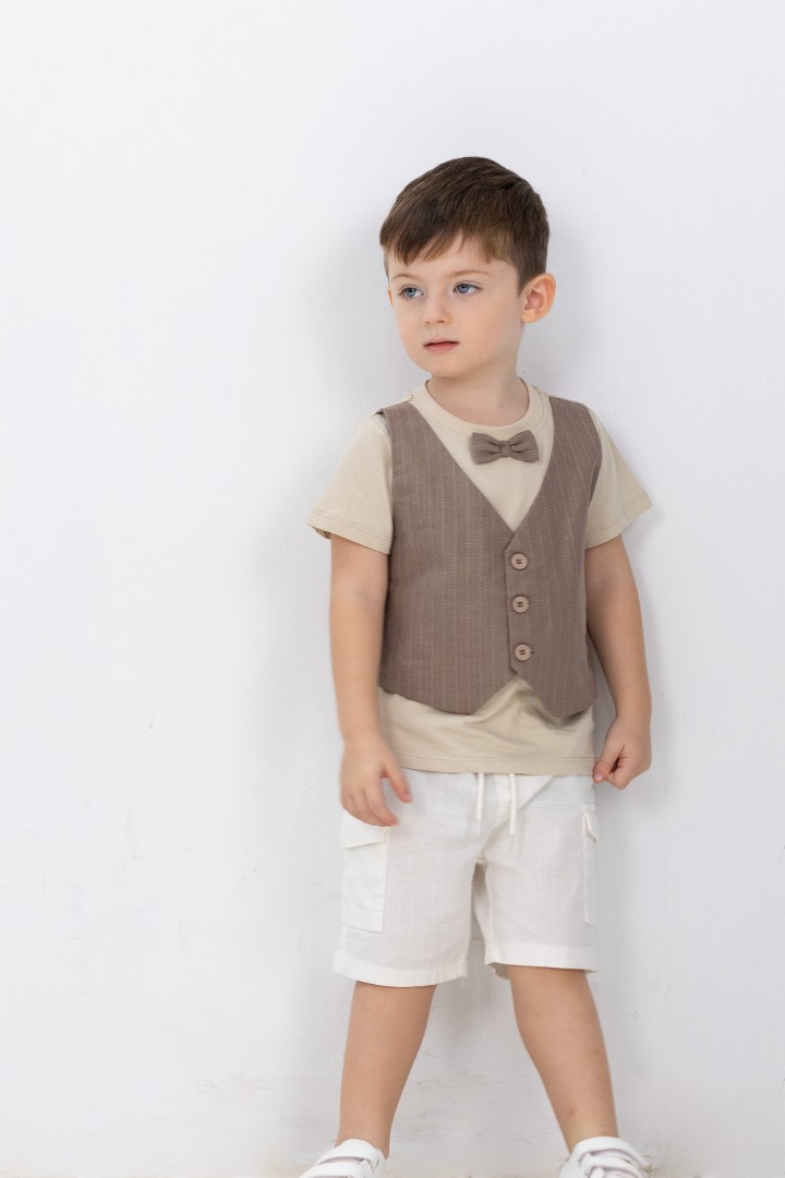 Bow Tie T-Shirt with Vest and Shorts Suit Set