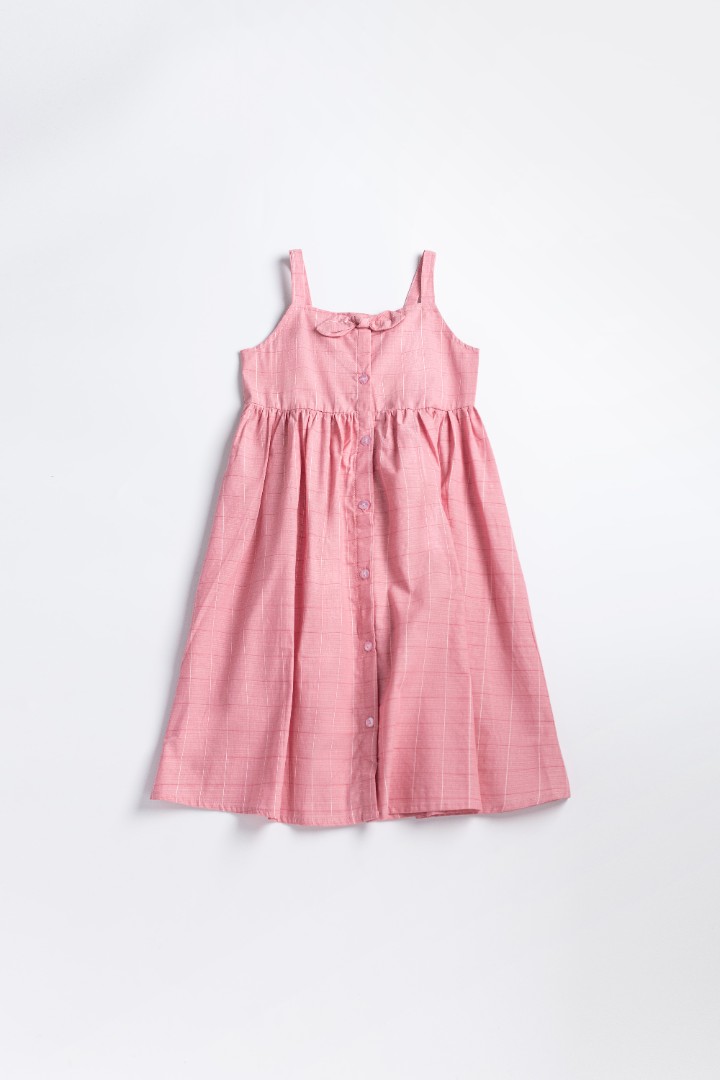 Checkered Dress with Ribbon Applique 