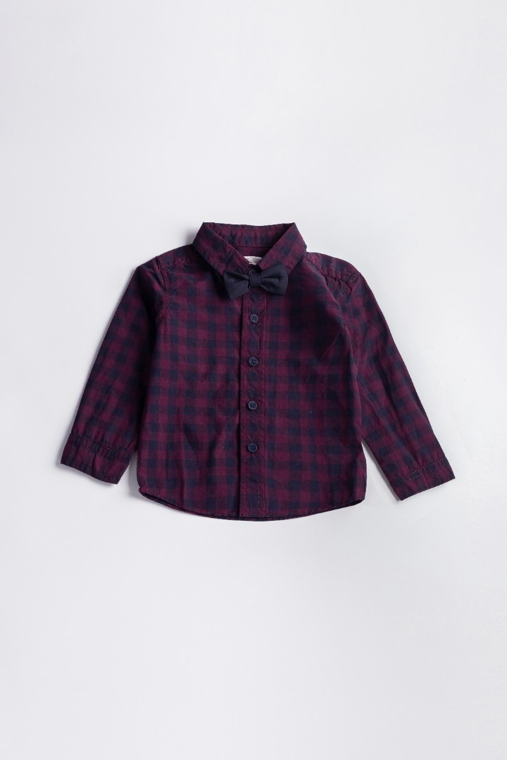 Checkered Shirt with Bow-Tie